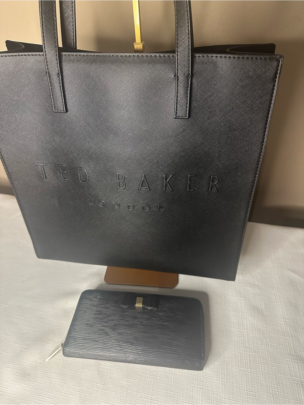 Ted Baker London Black Leather Tote Bag with Matching Wallet NWOT